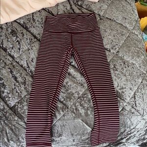 Lululemon cropped leggings - burgundy/white stripe